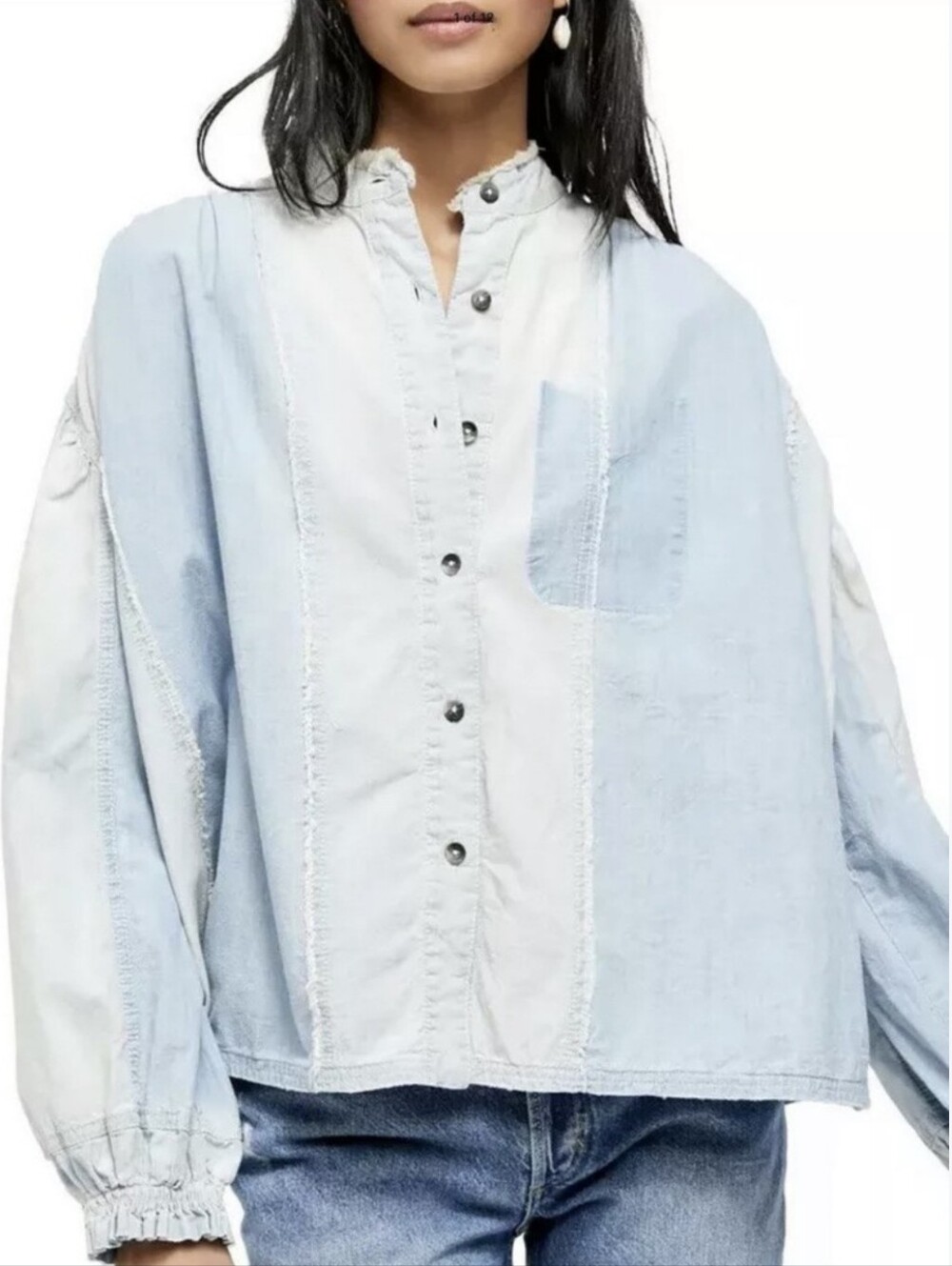 Free People Set Sail Denim Top Indigo Combo, XS